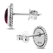 Large Oval Garnet Stud Silver Earrings, e336